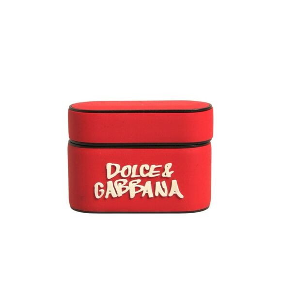 Dolce & Gabbana Black Orange Rubber Logo Embossed Accessory Airpods Case